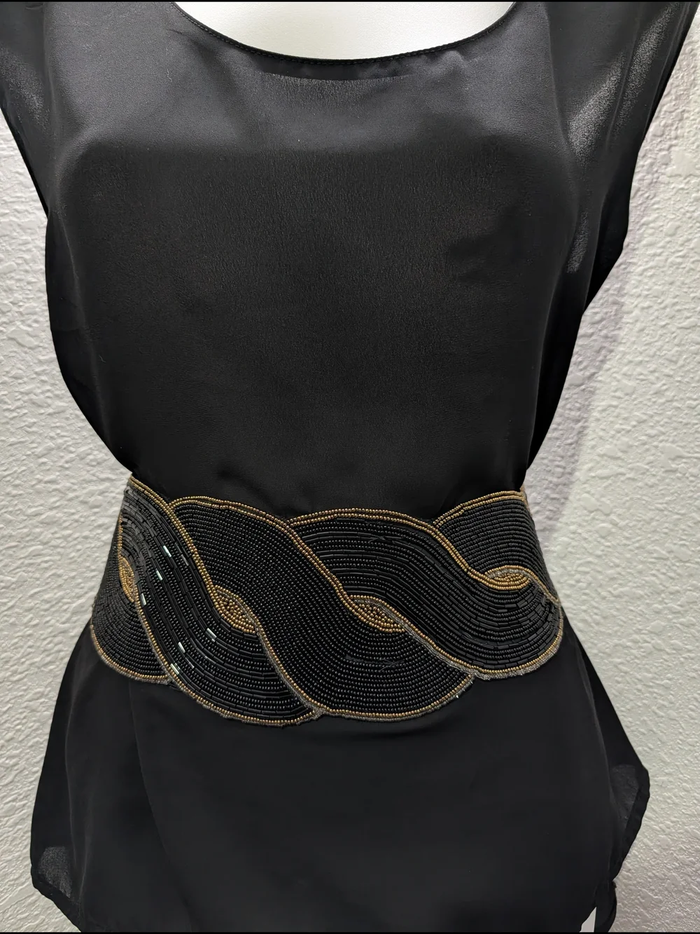 Hand-Beaded Black and Gold Statement Waist Belt
